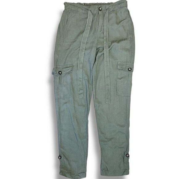 Cali 1850 Women's Linen Blend Green Pants Cargo Size S Summer Fall Boho Camo - Picture 1 of 4